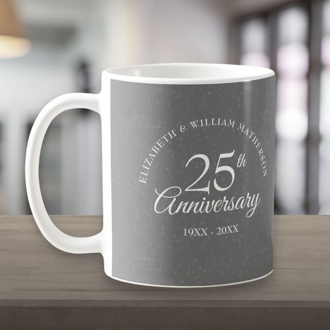 Caneca De Café 25 Casamento Aniversário Silver Stardust (25th Wedding Anniversary Silver Stardust)