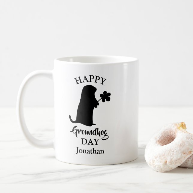 Caneca De Café 2 de fevereiro | Nome Personalizado Feliz do Dia d (Com Donut)