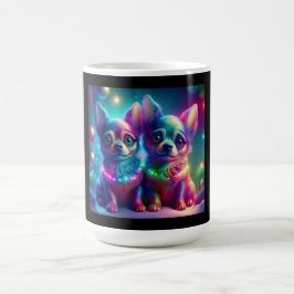 Caneca De Café 2 Filhotes de Chihuahua em uma Cena Colorida de Na
