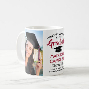 Caneca De Café 2 Fotos Parabéns Graduado Vermelho e Branco