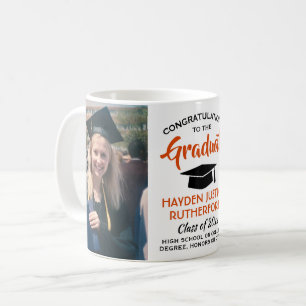 Caneca De Café 2 Graduação de Fotografias Moderno Laranja Preto