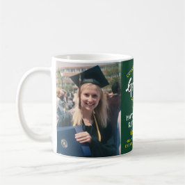 Caneca De Café 2 Graduação de Fotografias Parabéns Verde Dourado 