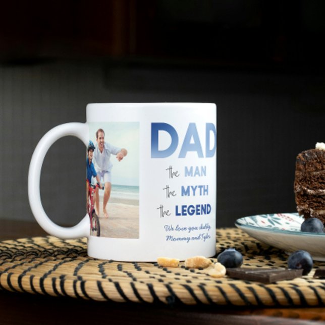 Caneca De Café 2 PAI Fotográfico O Homem Mito Legenda Azul Person (Easily personalize this 2 photo Dad mug with your images and message for a gift he'll treasure)