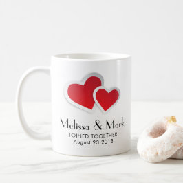 Caneca De Café 2 Papel Vermelho Corações sobre Casamento Azul-Mar