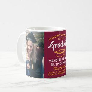Caneca De Café 2 Parabéns Maroon Red Dourado Amarelo