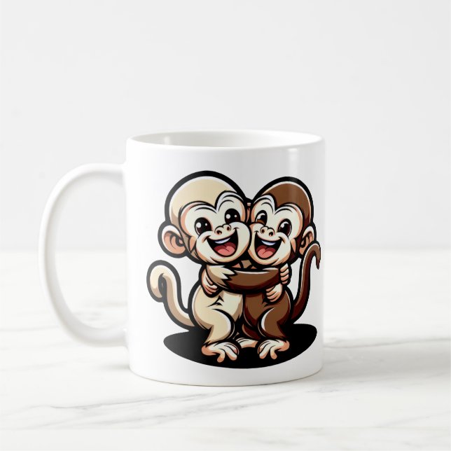 Caneca De Café 2 Süße Kapuziner Äffchen umarmen sich liebevoll (Esquerda)