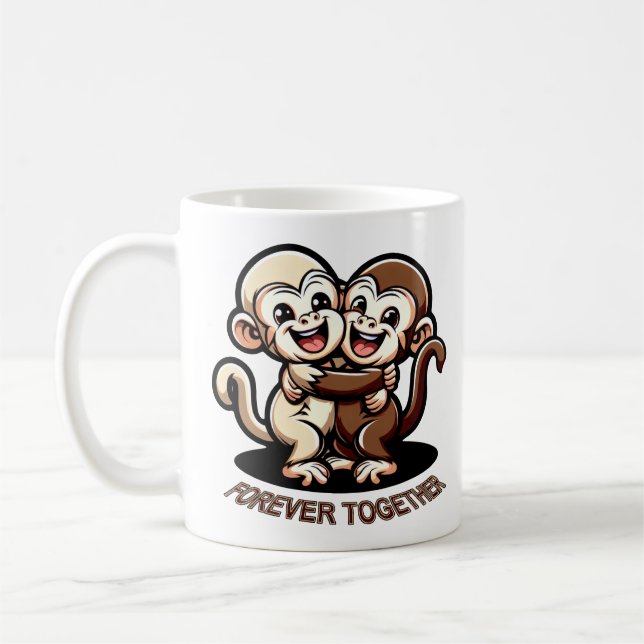 Caneca De Café 2 Süße Kapuziner Äffchen umarmen sich liebevoll (Esquerda)