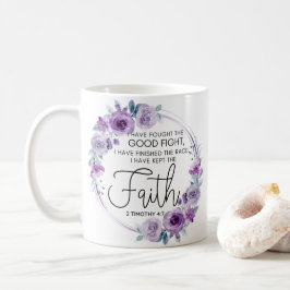 Caneca De Café 2 Timothy 4:7 Eu mantive a fé Purple Floral