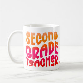Caneca De Café 2nd Grade Teacher Orange Red Ombre Text 