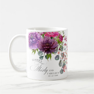 Caneca De Café 30 e Fabuloso aniversário de 30 anos Floral Elega