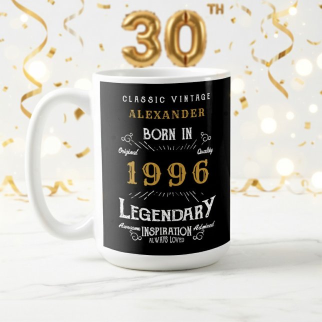 Caneca De Café 30th Birthday 1996 Legendary Retro (1996 coffee mug with white and gold background.)