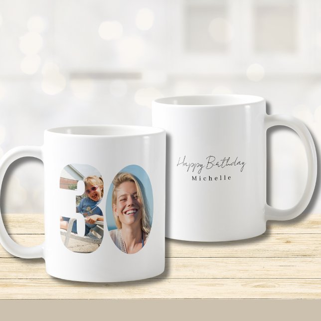 Caneca De Café 30th Birthday Custom Two Photo  (Criador carregado)