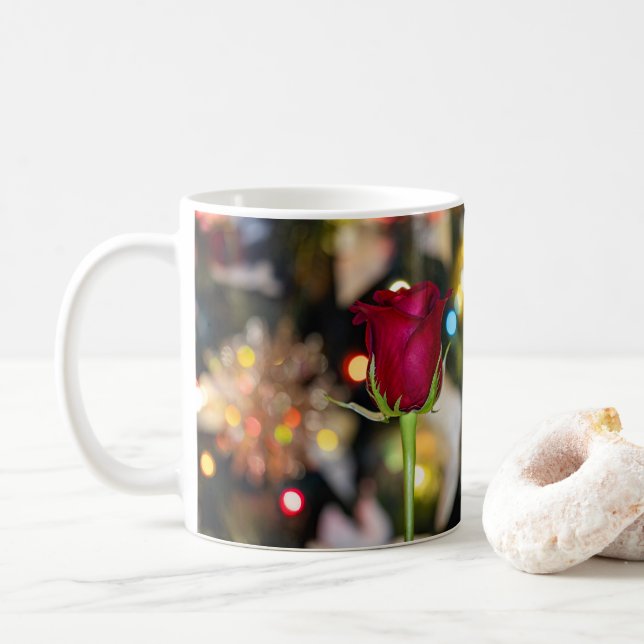 Caneca De Café 3620-Rosa vermelha com Bokeh (Com Donut)