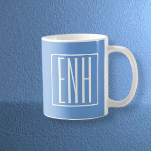 Caneca De Café 3 azul macio moderno corajoso do monograma   das