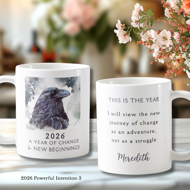 Caneca De Café 3. Corvo 2026 Ano de Mudança Intenção Poderosa (Raven 2026 Year of Change and New Beginnings Powerful Intention 3 Coffee Mug)