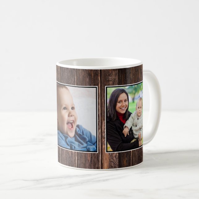 Caneca De Café 3 Fotos Colagem de Madeira Marrom escuro (Frente Esquerda)