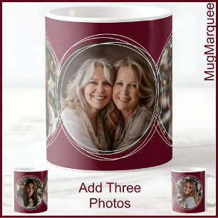 Caneca De Café 3 Fotos de Natal Colagem Maroon C31 Mãe