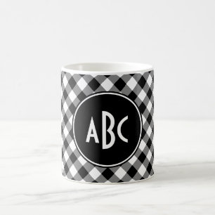 Caneca De Café 3 letras preto e branco Monograma da Xadrez de bú