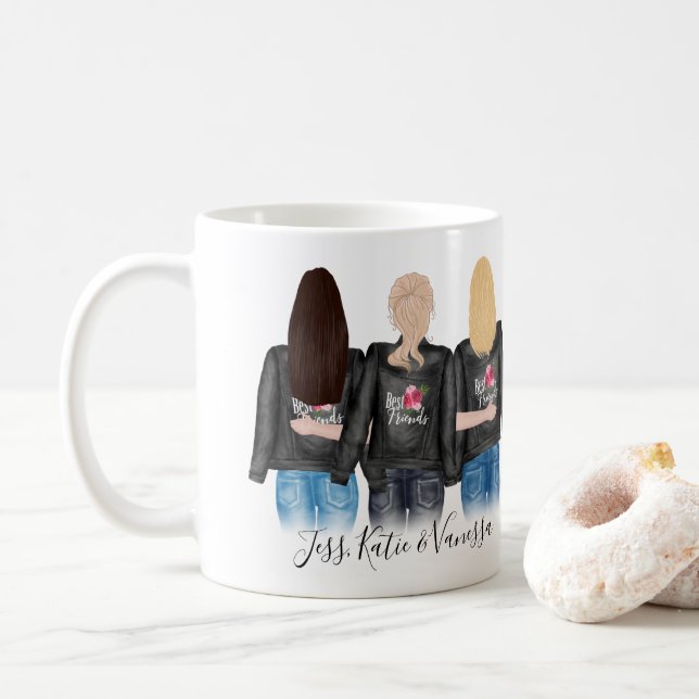 Caneca De Café 3 melhores amigos loiros Brunette Hair BFF Amizade (Com Donut)