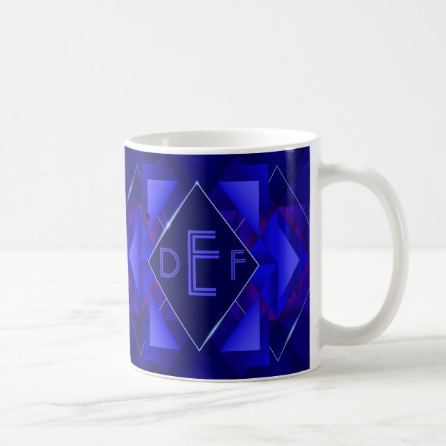 Caneca De Café 3 Monograma Inicial - Letra Azul - Diamante Geomét (Direita)
