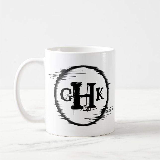 Caneca De Café 3 Monograma Inicial - Letra Círculo Distorcido (Esquerda)
