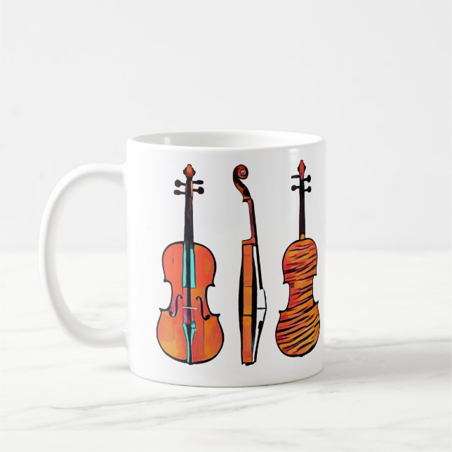 Caneca De Café 3 violinos Instrumentos musicais originais Pop Art (Esquerda)