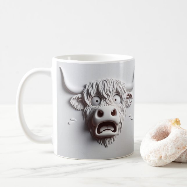 Caneca De Café 3D - Animais Assustados Da Vaca Do Planalto (Com Donut)