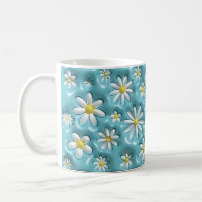 Caneca De Café 3D Daisy Floral Mug – Cute Blue Aesthetic Coffee  (Esquerda)