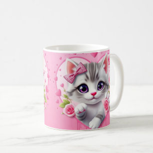 Caneca De Café 3d design de quebra-cabeça de gato giro