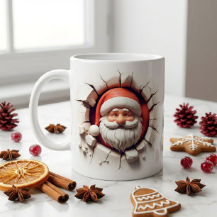 Caneca de café 3D do Papai Noel engraçado preso na