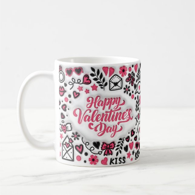 Caneca De Café 3d Feliz dia de os namorados rosa (Esquerda)