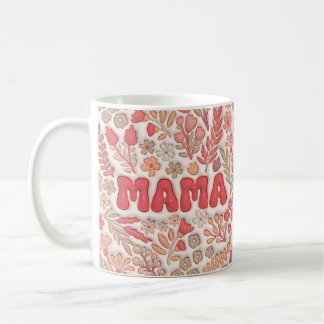 Caneca De Café 3D Flores de Boho Vermelho Infladas Mamãe