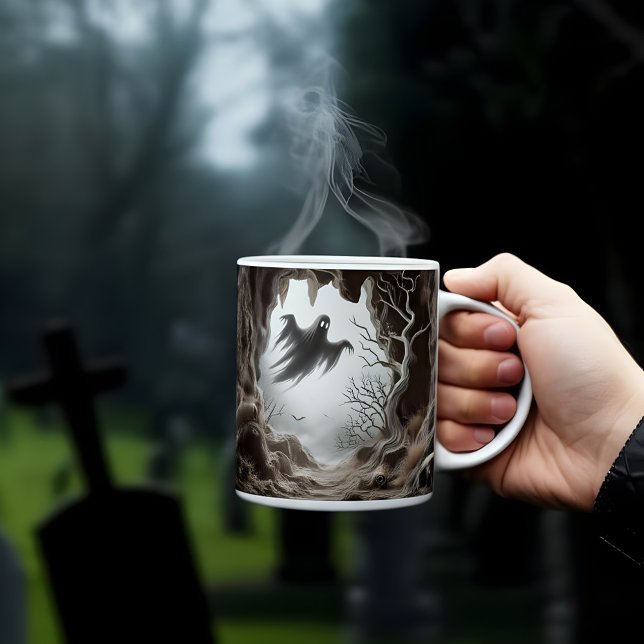 Caneca De Café 3d Halloween Spooky Ghost Em Uma design De Caverna (Criador carregado)