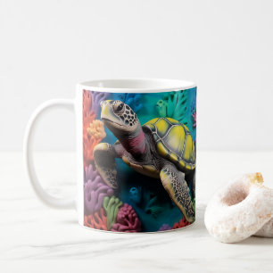 Caneca De Café 3D Olhar Tartaruga Marinha Impressa Oceano Praia