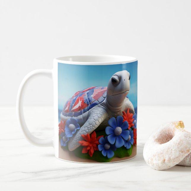 Caneca De Café 3D Olhar Tartaruga Marinha Impressa Oceano Praia (Com Donut)