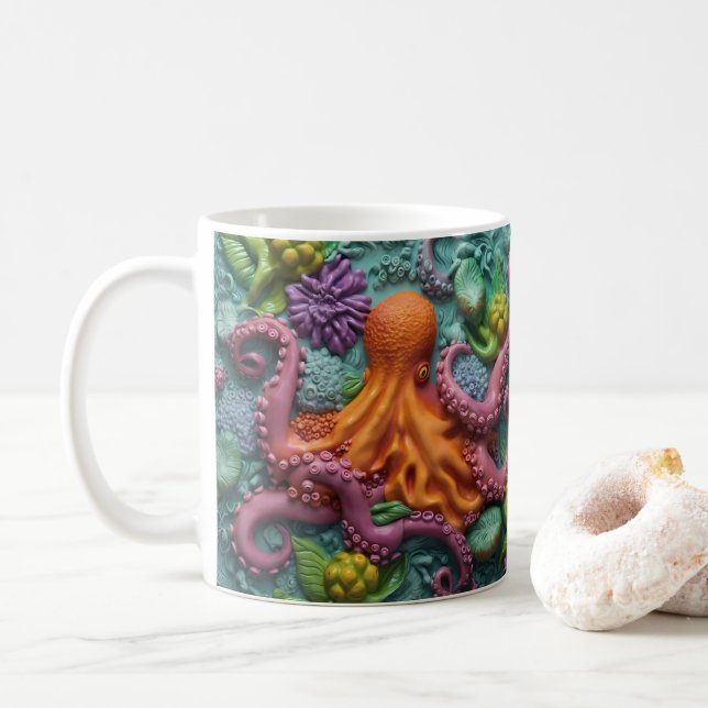 Caneca De Café 3D - Parecem Polvos Impressos - Oceano de Praia (Com Donut)