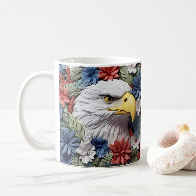 Caneca De Café 3D Parecendo Águia Patriótica Impressa (Com Donut)