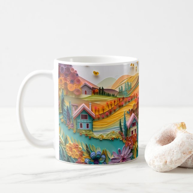 Caneca De Café 3D Parecendo Algodão De Montanha Impresso (Com Donut)