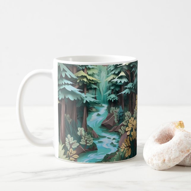 Caneca De Café 3D Parecendo Floresta Impressa (Com Donut)