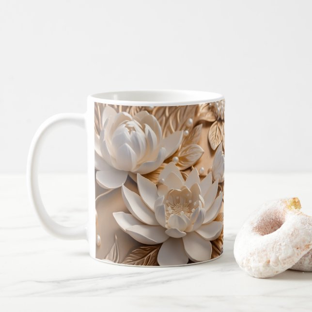 Caneca De Café 3D Parecendo Impresso Tan Water Lilly (Com Donut)