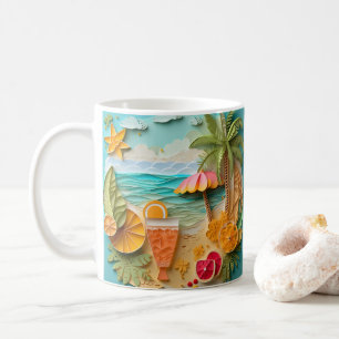 Caneca De Café 3D Parecendo Praia Tropical Impressa