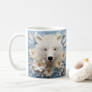 Caneca De Café 3D Parecendo Um Urso Polar Branco Impresso