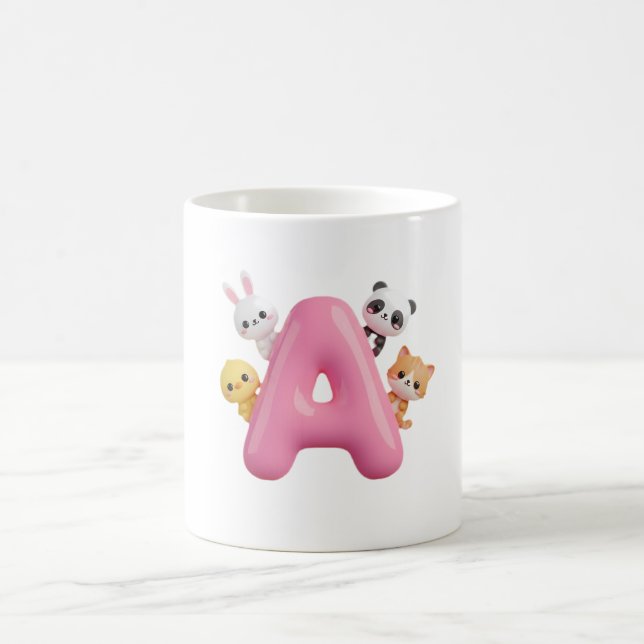 Caneca De Café 3D Pink Balloon Letter A Forest Animals Mug (Centro)