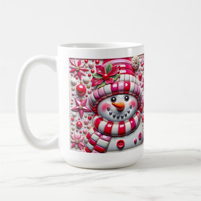 Caneca De Café 3D Red and Pink Christmas Snowman  (Esquerda)