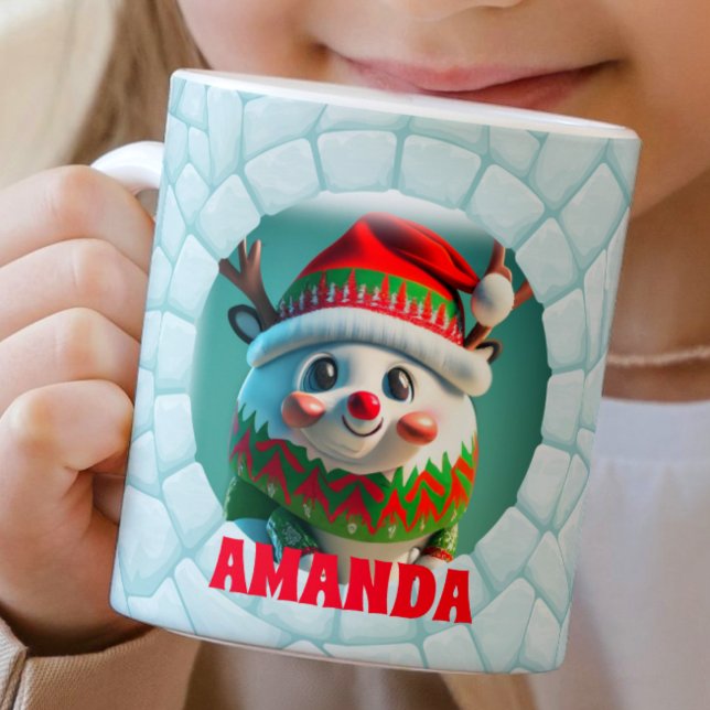 Caneca De Café 3D Reindet Natal Custom Kids Hot Chocolate (Criador carregado)
