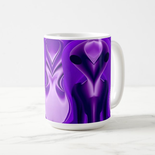Caneca De Café 3D Sonhos Roxos Arco-Íris, Alienígena (Frente Esquerda)