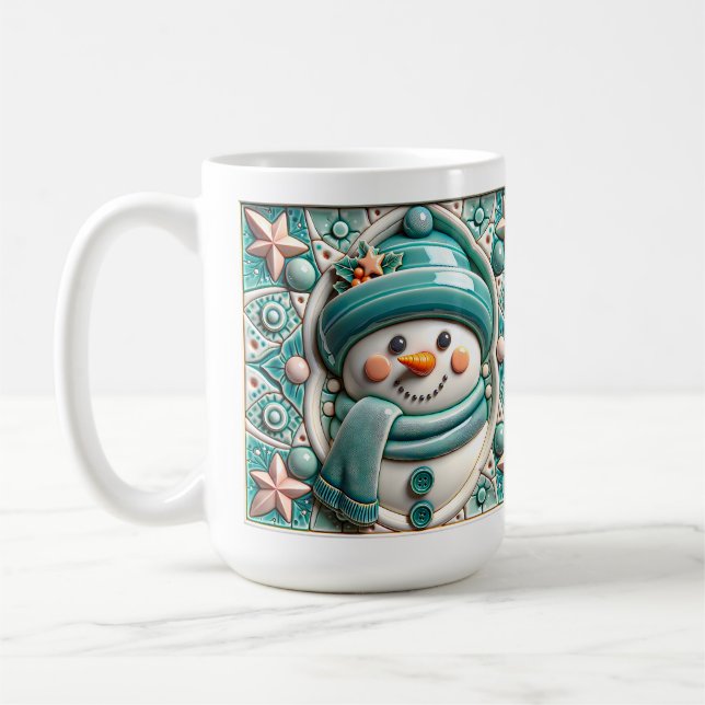 Caneca De Café 3D Teal Christmas Snowman  (Esquerda)