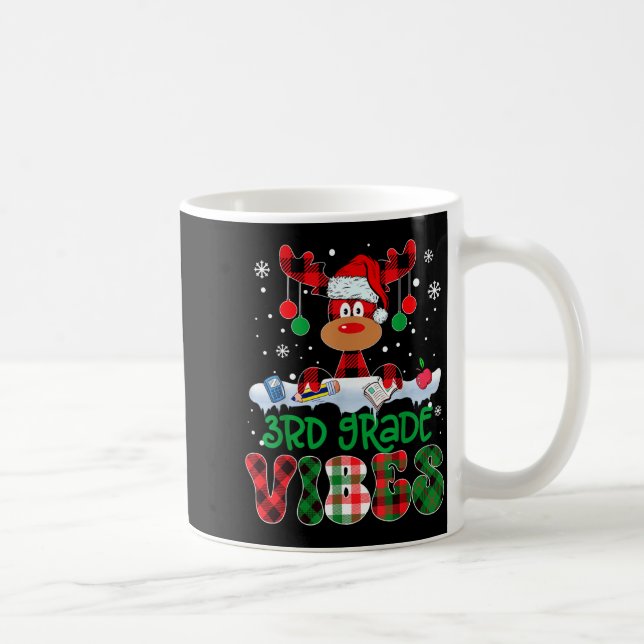Caneca De Café 3rd Grade Vibes Teacher Buffalo Red Plaid Reindeer (Direita)