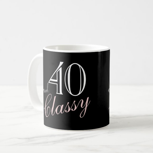 Caneca De Café 40º e Classy Black Elegant Script Birthday (Frente Esquerda)