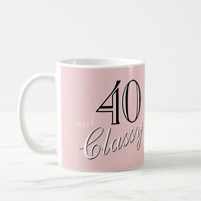 Caneca De Café 40º e Elegante Rosa Bege Script Aniversário (Esquerda)